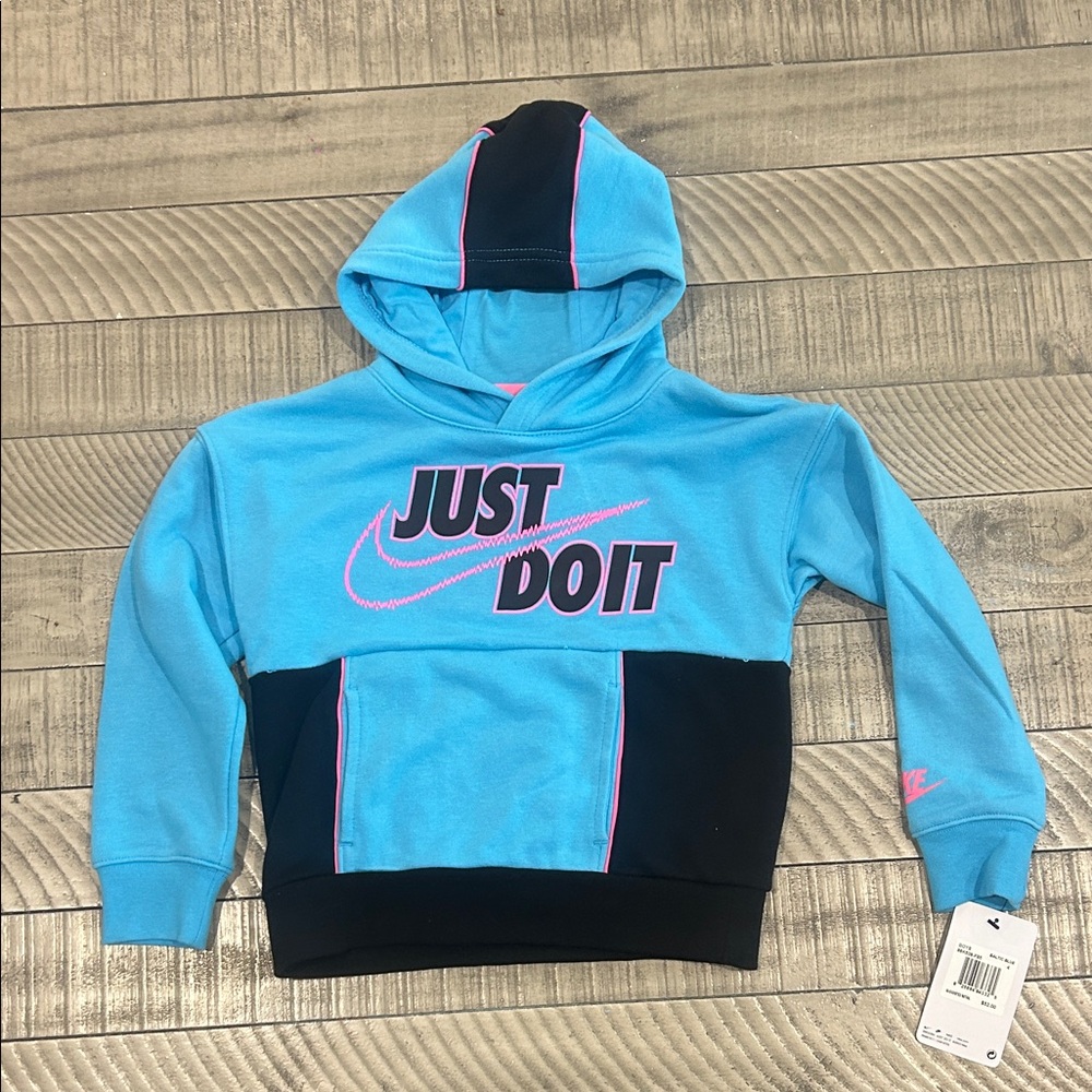 Nike Kids Blue and Black Hoodie with Pink Details